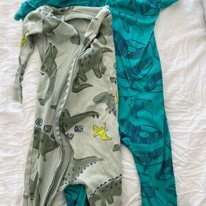 Green and Blue Footie Pajamas with Dinosaur Print